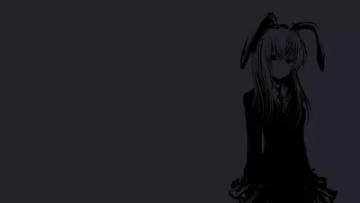 Barely lit at all — a girl in a black frilled dress with tall rabbit ears stands to the right of a flat charcoal gradient, ideal for a dark desktop.