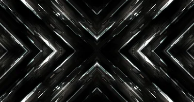 Polished silver chevrons meet at the centre and taper away in both directions, forming a mirrored tunnel with bright highlights along every ridge.