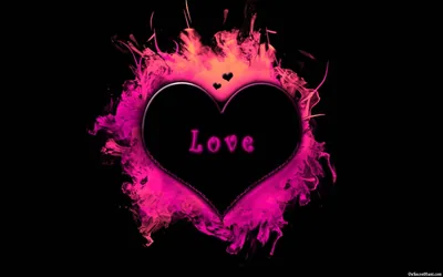 Magenta smoke bursts outward in the shape of a heart on solid black, the word love set in a plain white serif at its centre.