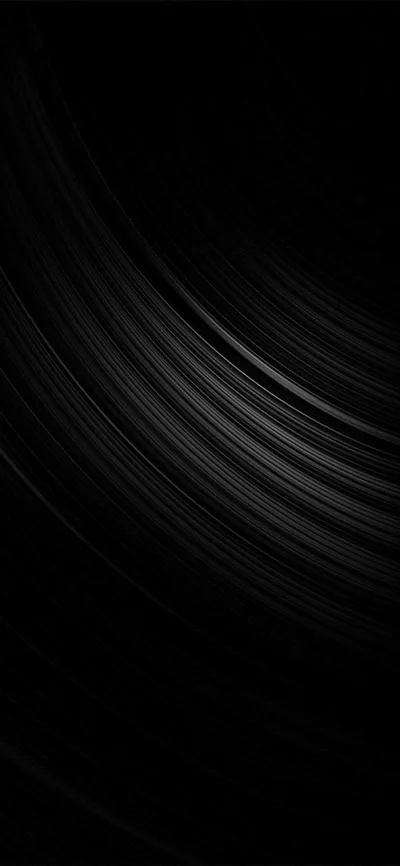 Hair-fine strands curve across the upper half like a brushed groove, leaving the bottom third pure black for docks and icons on OLED.