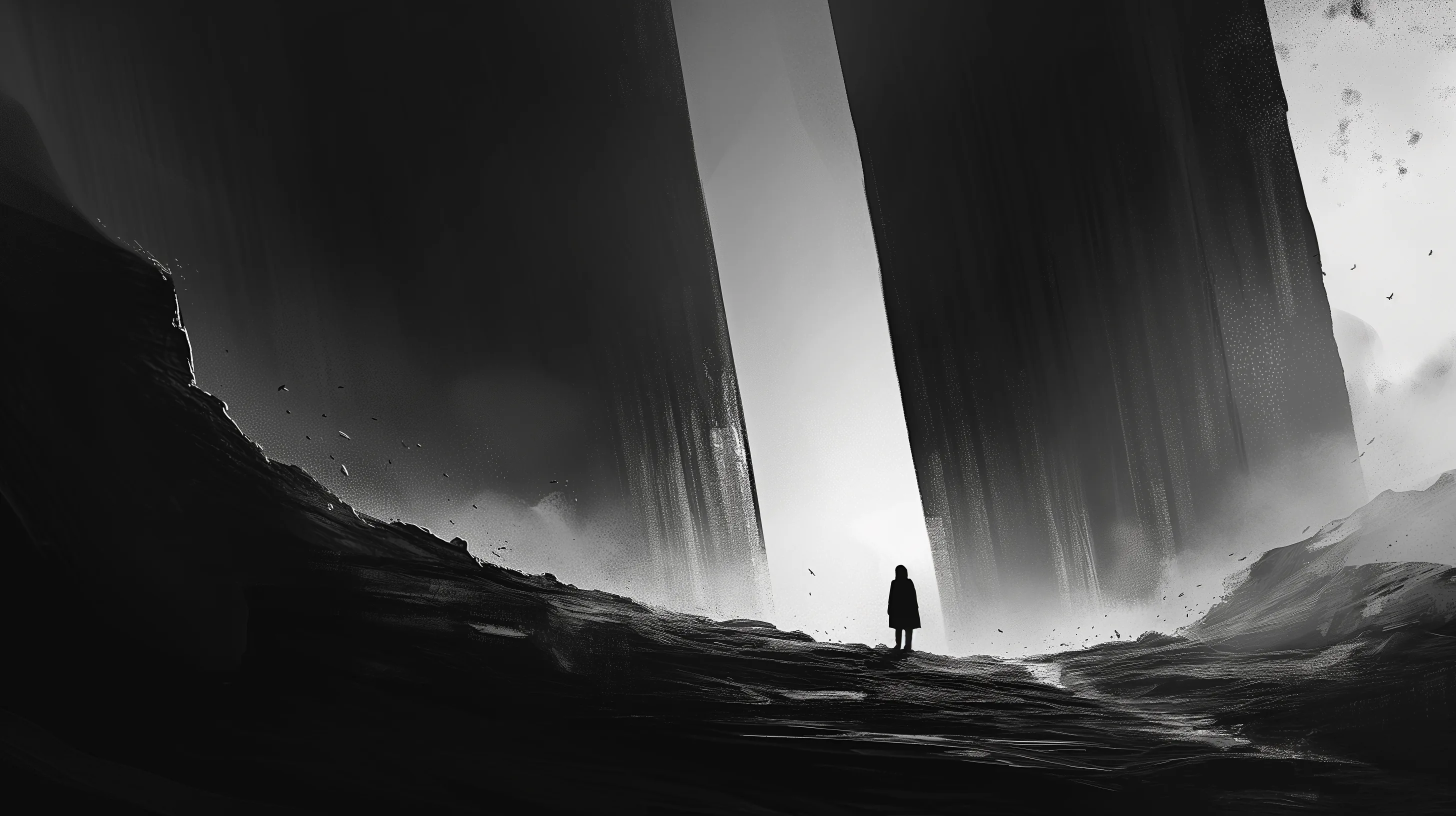A very dark field with a barely visible grid surfacing near the middle and nothing at the edges.
