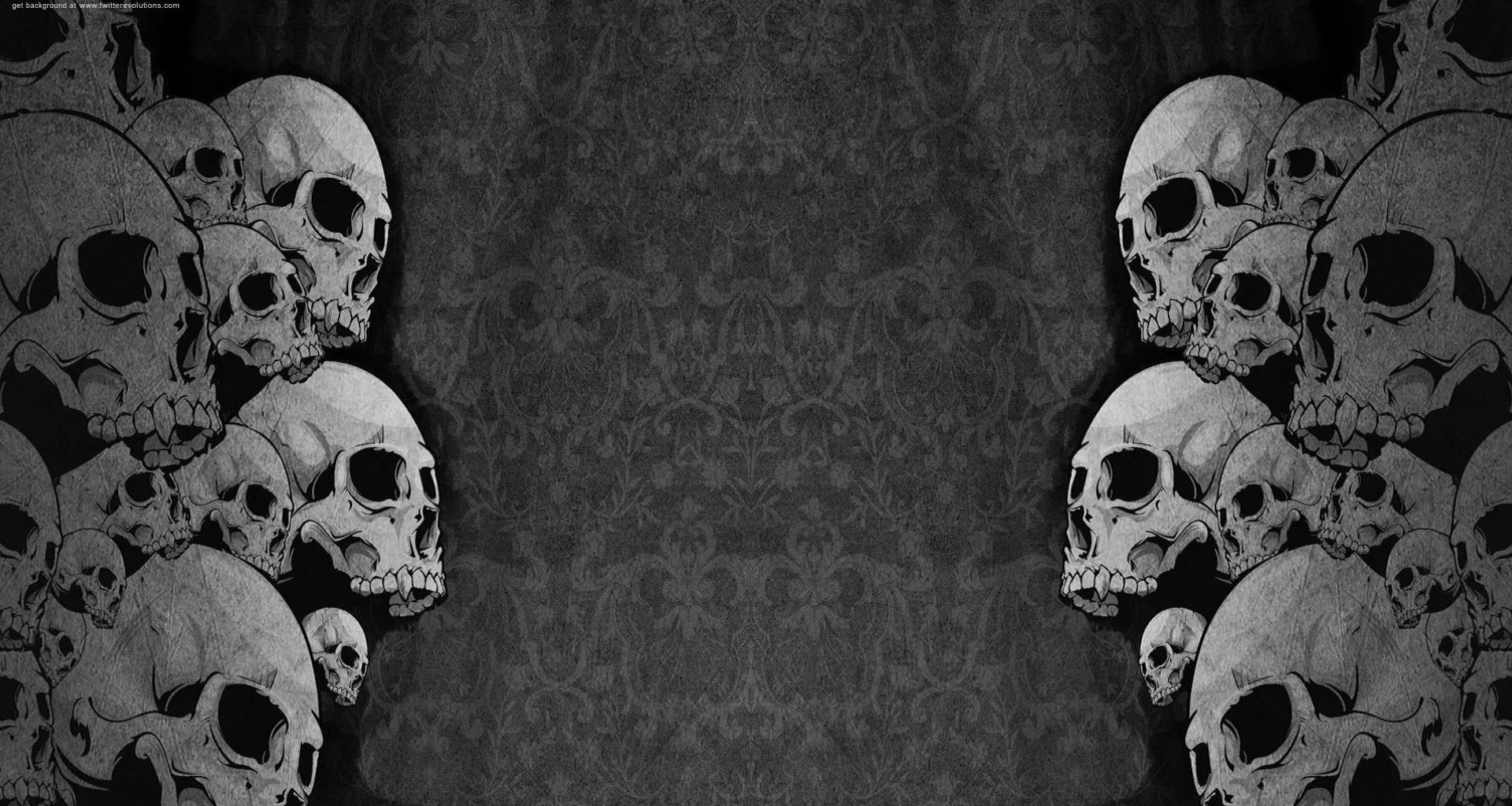 Bone piles stack up both the left and right edges of the frame while the middle stays a flat dark damask, clear for icons.