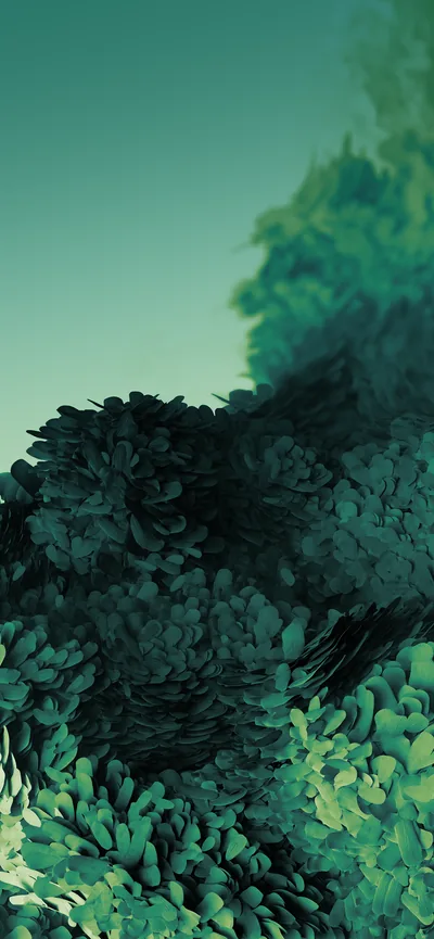 Dark green scale-like petals mass through the lower half beneath a flat teal top, so the clock sits on plain colour above the texture.