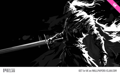 An armoured knight lunges with a sword in high-contrast ink, tattered cloak breaking into rough brush strokes against a black field.