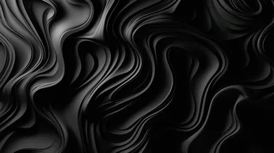 Smooth black folds ripple across the frame like poured ink, thin highlights following each ridge from the upper left.