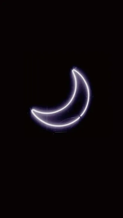 A neon-tube crescent glows violet-white at the centre of a true black frame — everything else stays unlit, easy on OLED batteries.