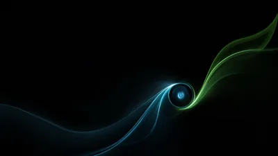 A small dark bead sits low in the frame, wrapped by two curls of teal and green smoke that fade off into black at both sides.