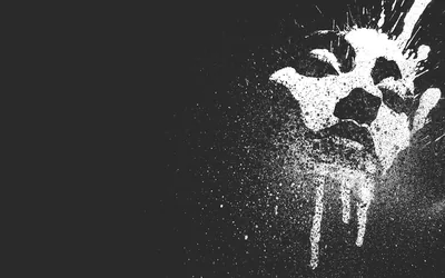 A burst of white spray drips down the right side of a rough charcoal wall, the left two thirds left empty and almost solid black.