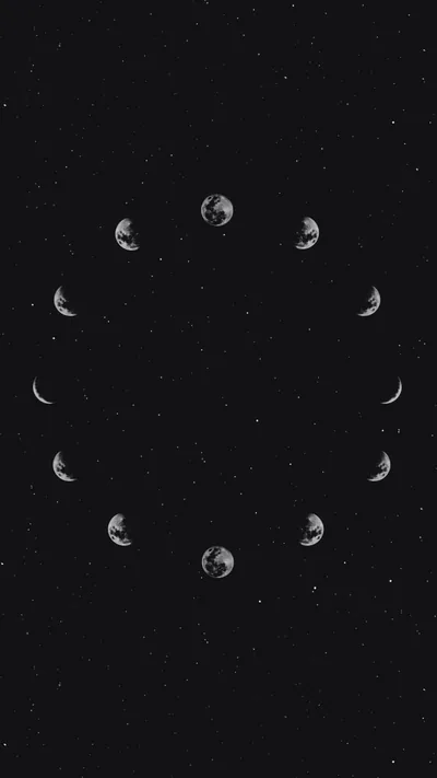Small moon phases trace a circle at the centre of a faint star field, the ring's empty middle leaving room for a lock-screen clock.