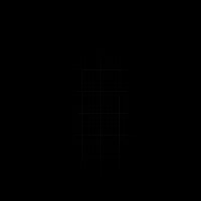 A tall boxed structure with a grid of panes is barely traced in the centre of the square frame, everything around it left in full black.