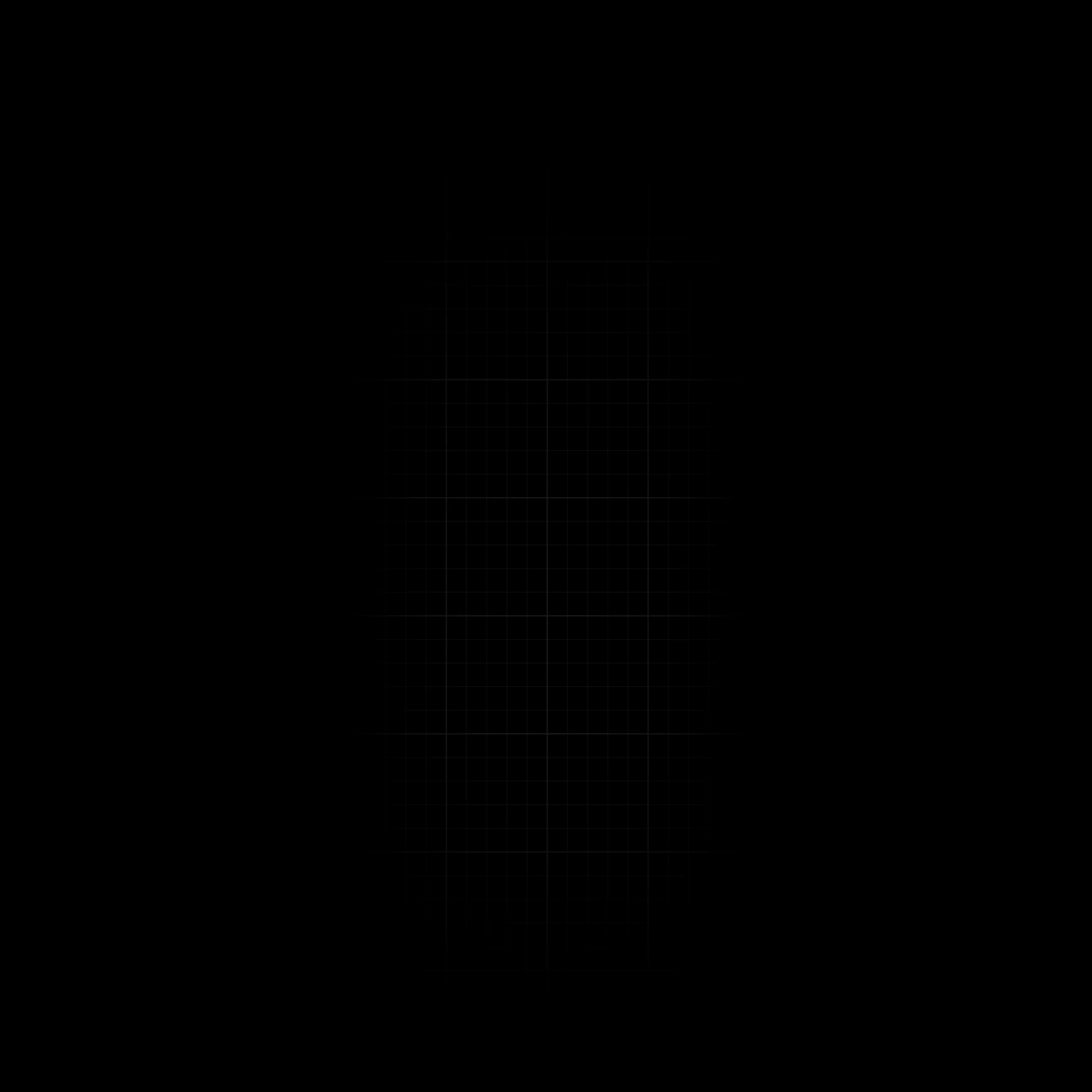 A tall boxed structure with a grid of panes is barely traced in the centre of the square frame, everything around it left in full black.