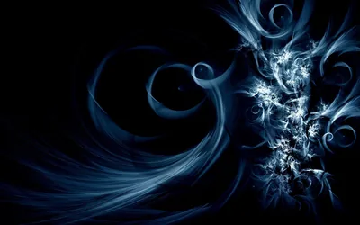 Pale blue smoke coils into a fractal burst on the right, thinning into smooth arcs toward the left edge.