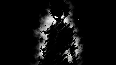 A dark anime figure stands wreathed in shadow, only the eyes and the outline of the hat catching light.
