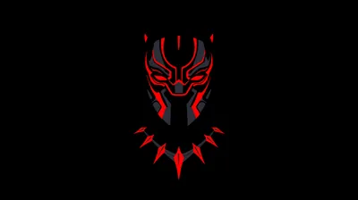 The panther mask drawn in thin red neon lines on pure black, only the eyes and necklace teeth breaking the dark.
