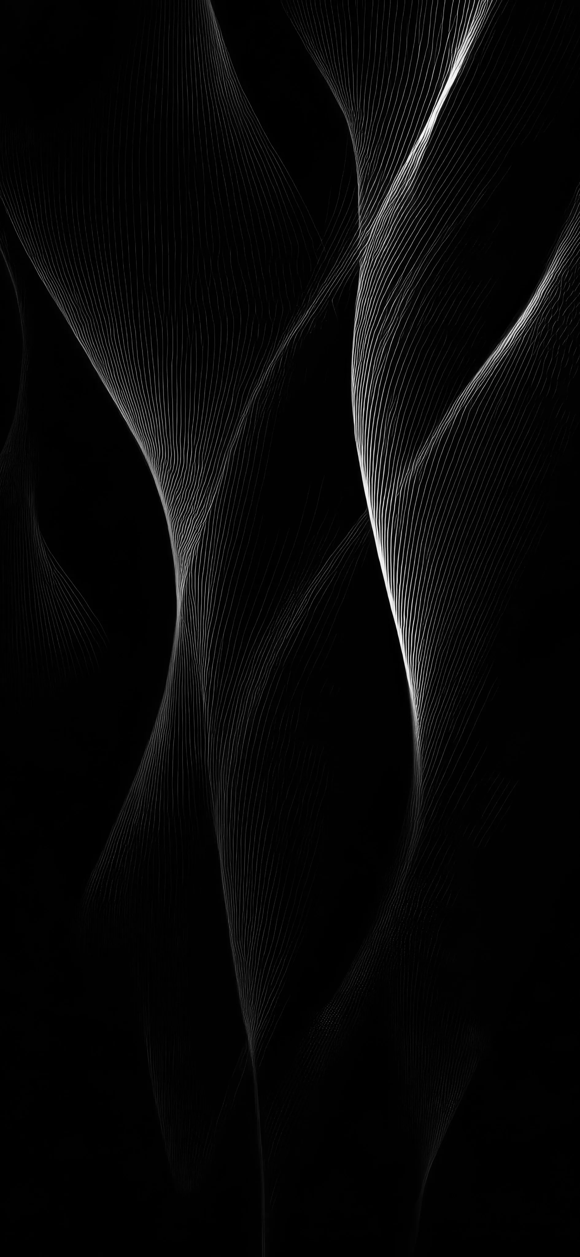 Soft dark folds rise like smoke through a tall black frame, edges traced by the faintest grey light.