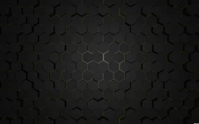 A tight honeycomb of dark hexagons with a faint amber glow leaking through a few cells in the middle, corners falling to black.