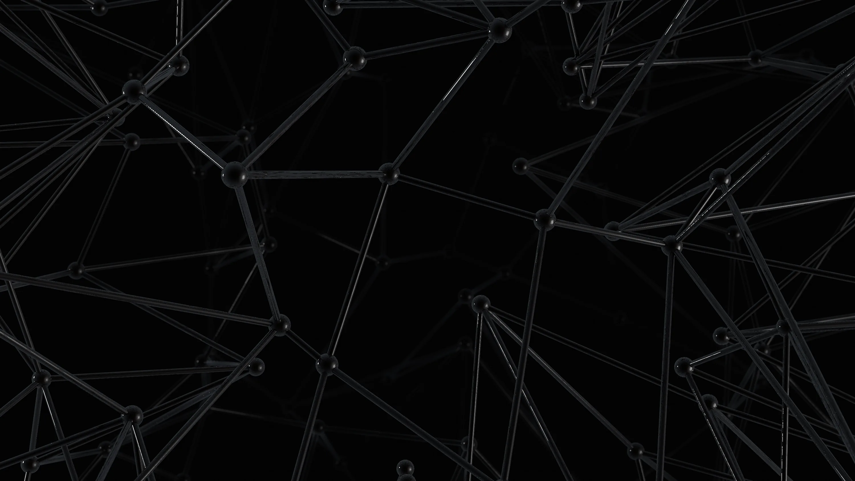 Thin grey lines connect scattered nodes across near-black space, a low-poly network drifting out of focus.