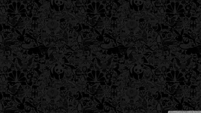 Skulls, hearts, stars and scribbled shapes tile across the frame in a barely lighter black, the pattern reading as texture more than drawing.