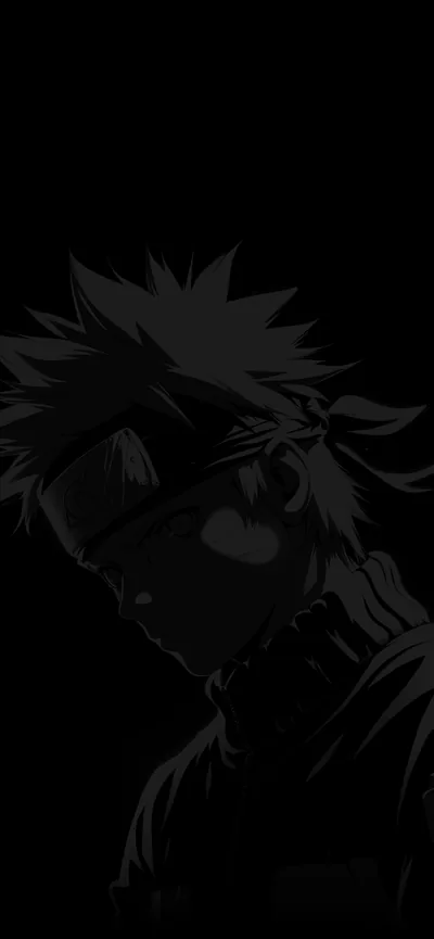 A phone crop where the portrait is barely lifted out of true black, the headband and hair edges the only tones above zero.