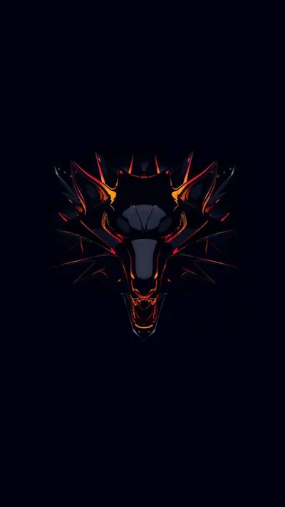 A wolf head drawn in thin red and amber lines burns out of a deep navy field, the rest of the frame left dark.