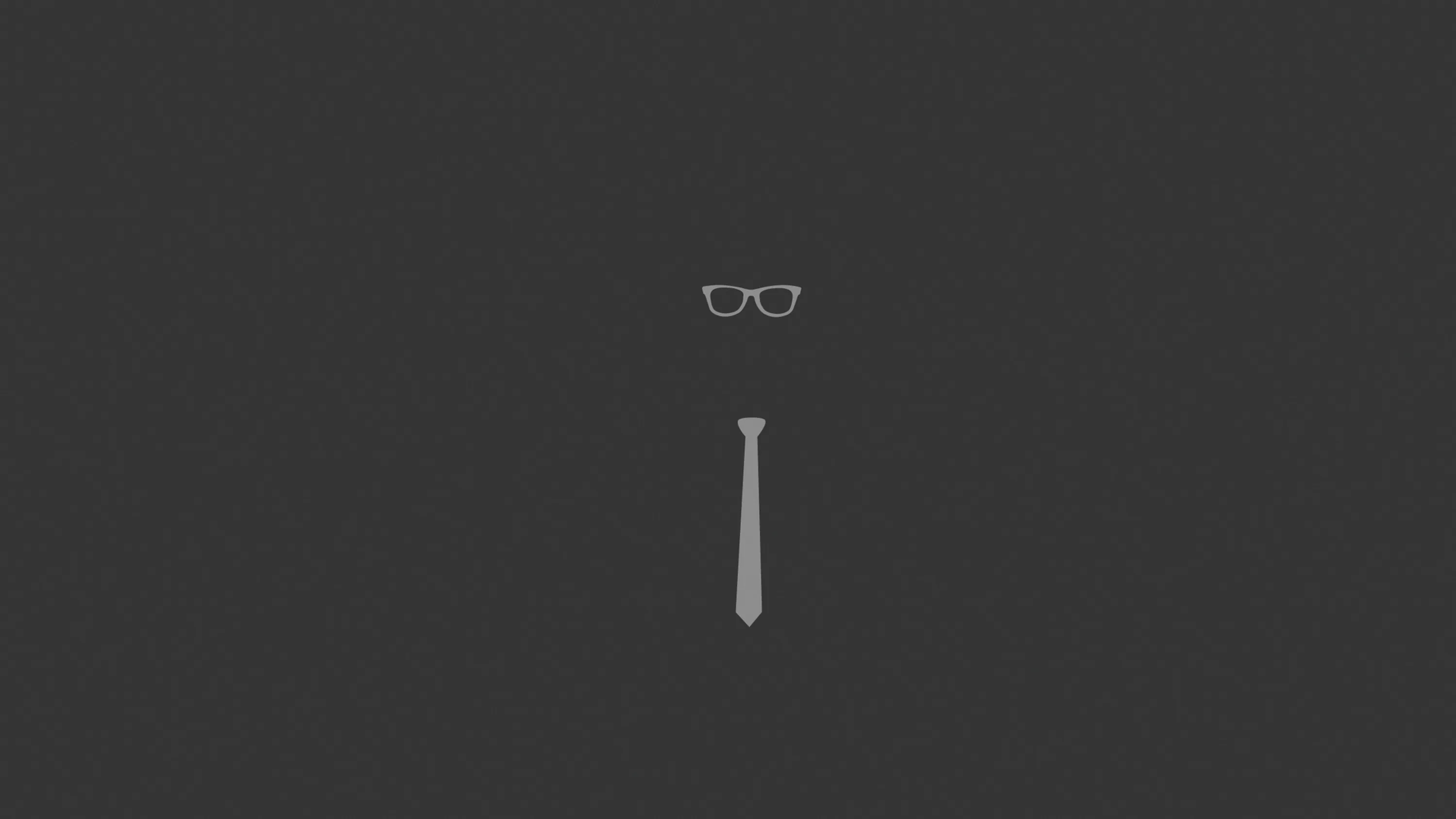 A pair of thin-rimmed spectacles floats above a narrow tie on a flat slate background, the outline of a person left entirely to the imagination.