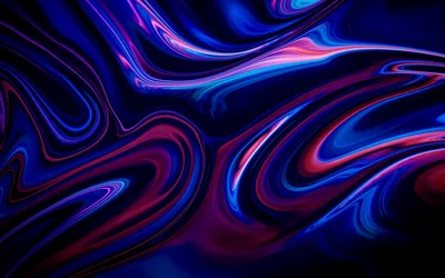 Poured liquid colour folds through the frame in cobalt, magenta and violet ribbons, the darkest pools sitting along the left edge.