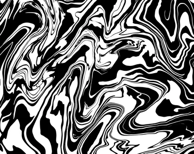 Black and white paint pulls into tight liquid whorls edge to edge, the pattern densest through the middle band of the frame.