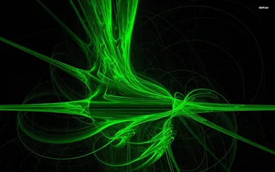 Neon green filaments cross and knot near the middle of the frame, throwing thin sparks outward over a flat black background.