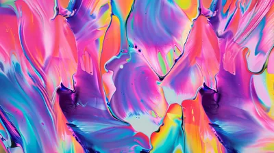 Thick strokes of pink, violet, and neon yellow acrylic dragged downward, every ridge of the paint catching a wet gloss.