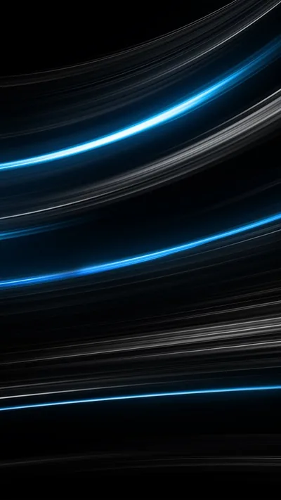 Curved trails of blue and silver light sweep across the frame in horizontal bands, with strips of clean black between them for icon rows.