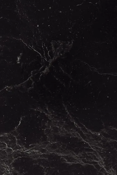 Thin pale veins branch out from a dark knot near the top of a polished black slab, with fine white specks scattered through the stone below.