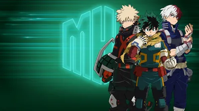 The three young heroes stand in costume before a giant emblem on dark green, the whole left half kept clear for icons or a clock.