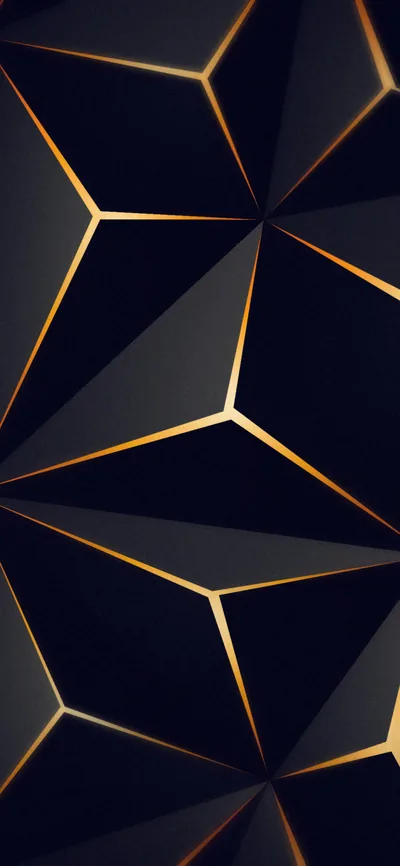 Faceted navy triangles meet along thin gold seams, a geometric low poly pattern that keeps its brightest lines running down the centre.
