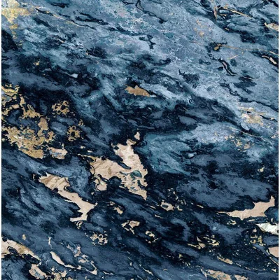 Churning navy and teal stone broken by sandy beige patches scattered across the whole slab, thin white spray tracing the currents between them.