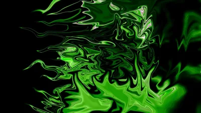 Acid green paint curls upward like flame across a black field, the strokes sharpest along the bottom third.