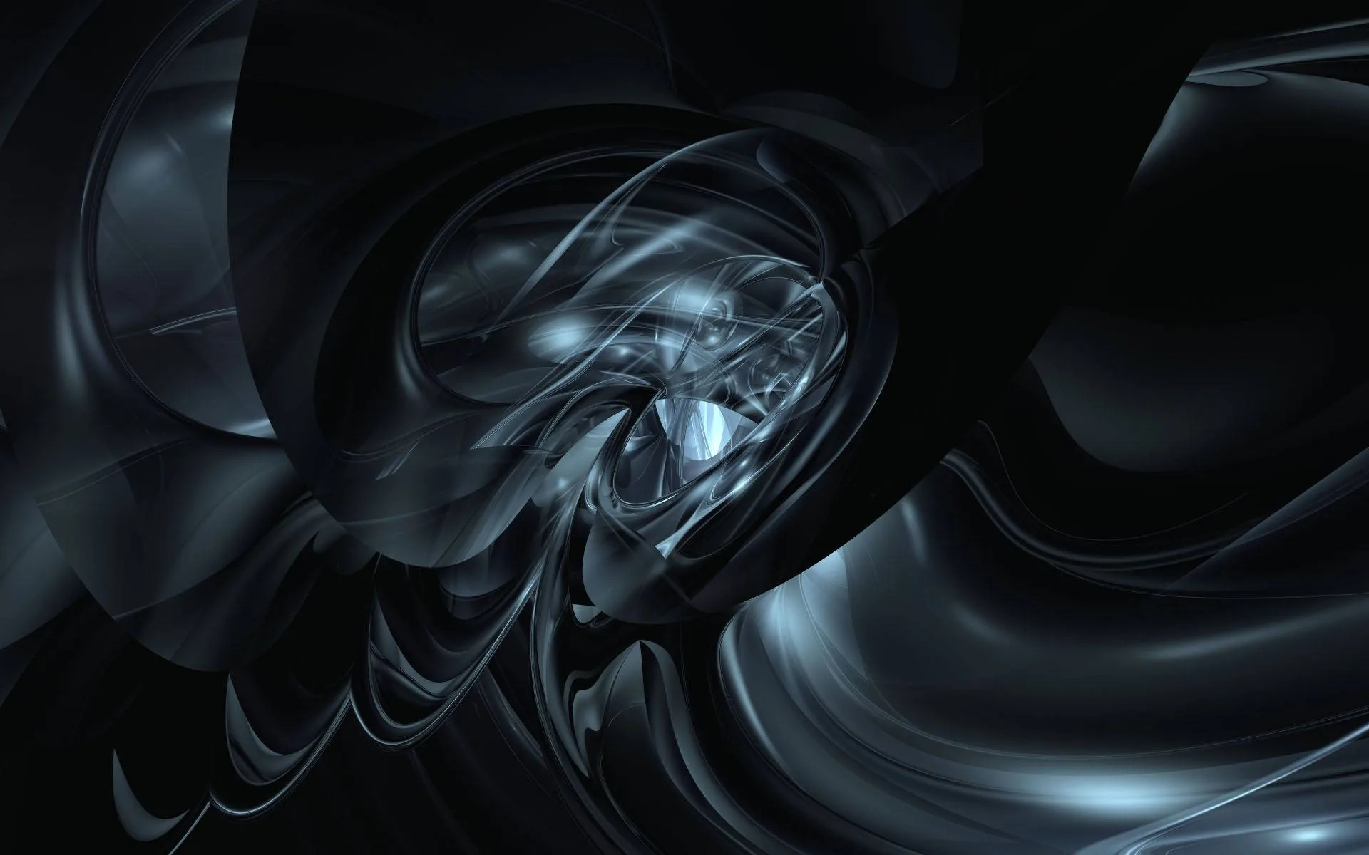A CGI swirl of blue-grey metal folds into itself near the centre, glassy shards catching light while the outer edges sink into black.