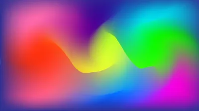 Blobby waves of red, yellow and green ripple across a royal blue and purple field, the colours bleeding into each other like ink under glass.