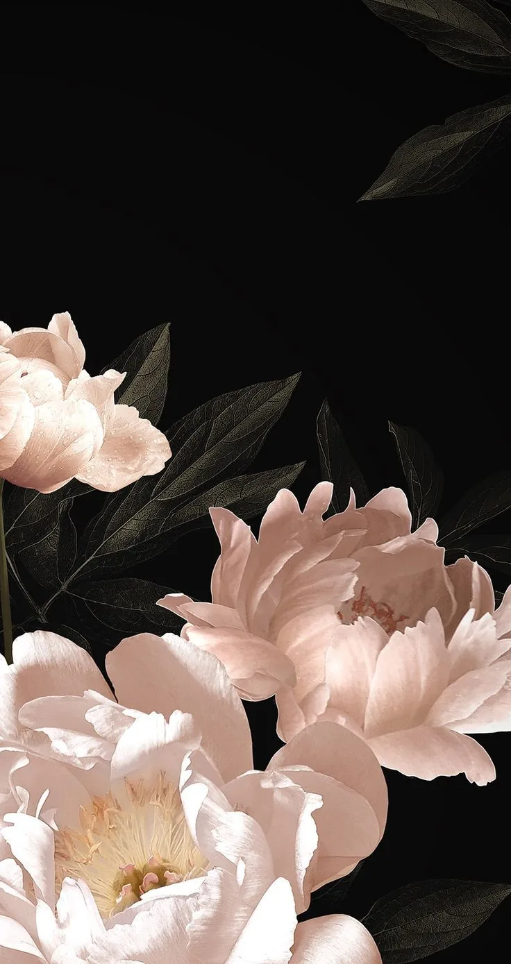 Soft pink peonies stack up the lower two-thirds of a tall frame, the top left corner left black for a clock.