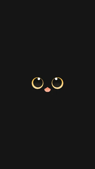 A flat vertical design with just two yellow eyes and a small pink nose centred on a near-black field, everything else left empty.
