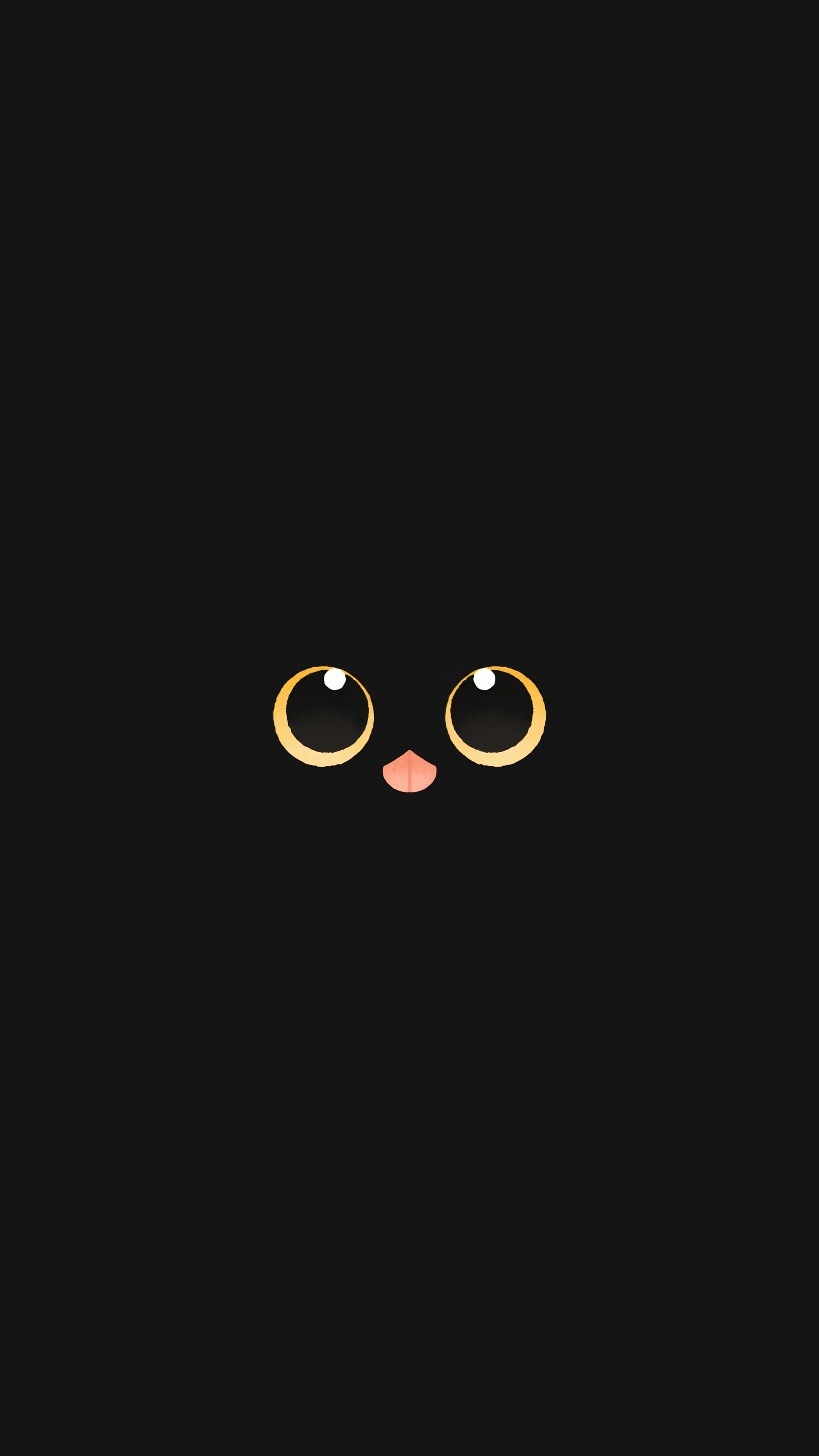 A flat vertical design with just two yellow eyes and a small pink nose centred on a near-black field, everything else left empty.