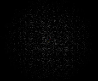 Scattered grey dots cluster into a loose circle behind faint Nexus lettering, thinning out to black towards the corners.
