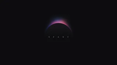Almost the whole frame is flat black, a planet's dark disc catching a thin pink-and-blue glow with the small word SPACE beneath it — made for OLED screens.