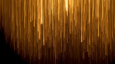 Vertical bars of amber light drop like rain, brightest at top centre, while the lower left corner sinks into solid black.