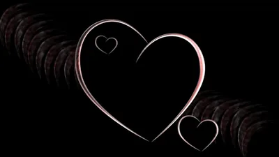 Three heart outlines drawn in pale pink light sit against black, a rippled dark band running horizontally behind the largest one.