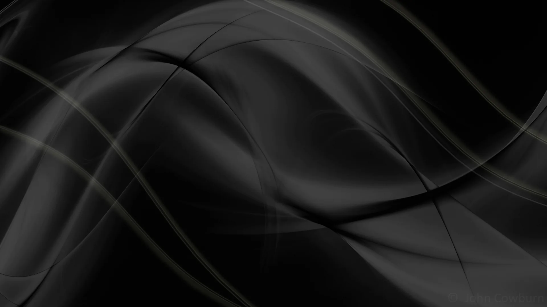 Folds of near-black satin roll across the frame, a few hairline highlights tracing the crests while the lower right stays completely dark.