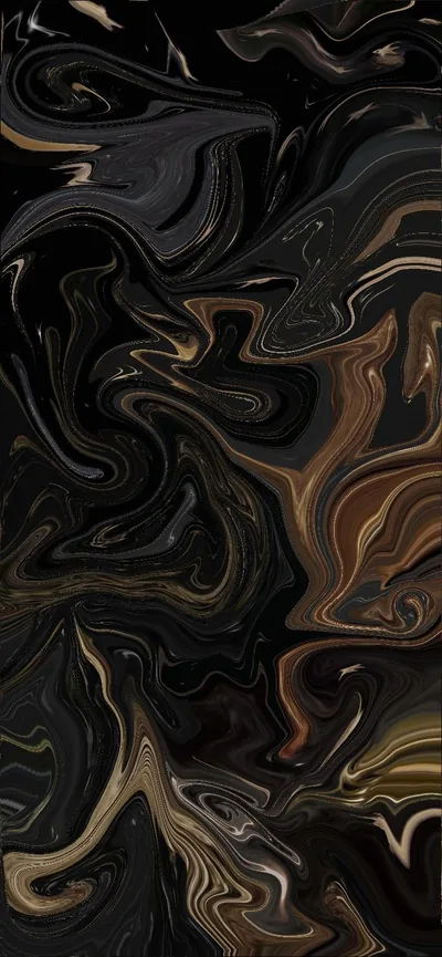 Gold and copper veins run through pooled black liquid in a poured marble effect, the strongest streaks gathering down the right side.