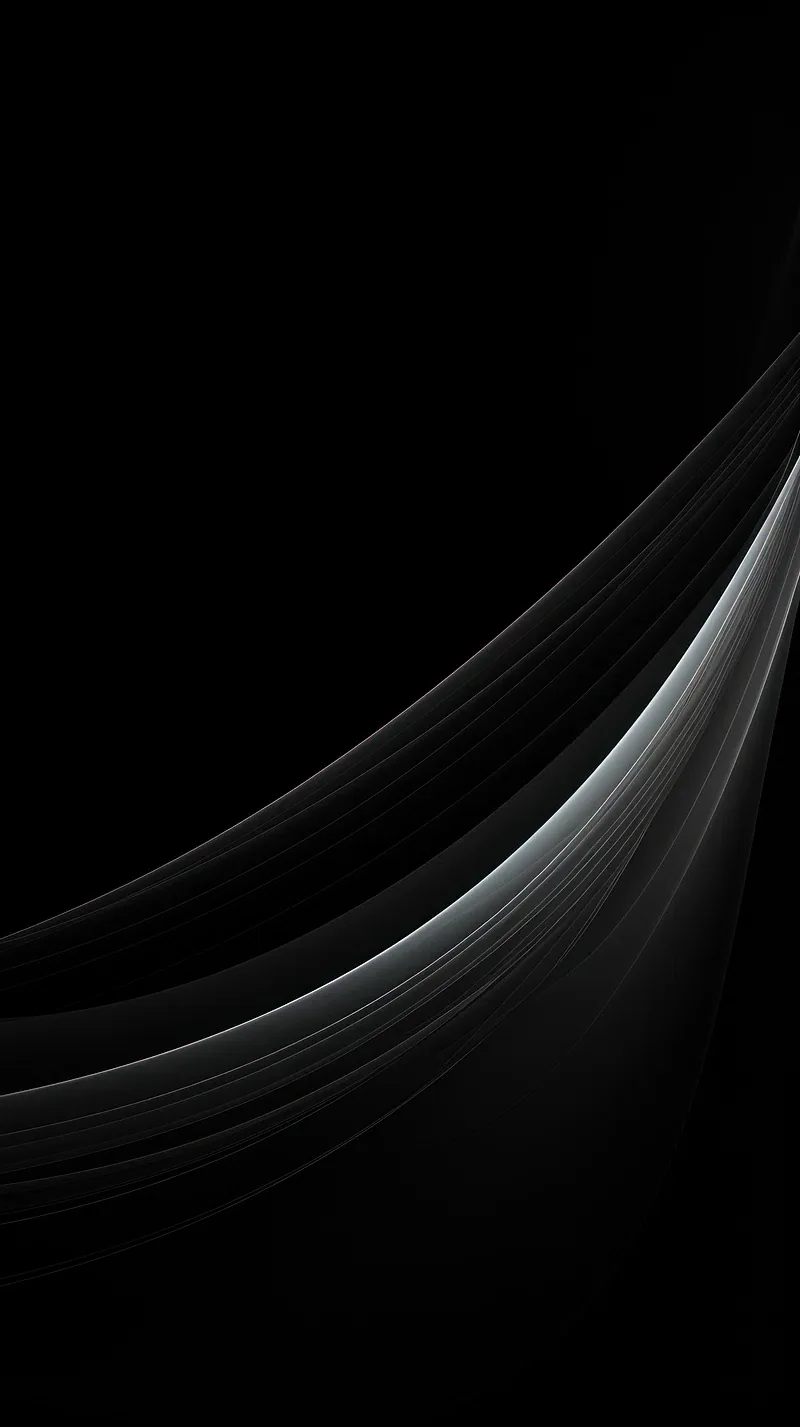 Three pale ribbons sweep up from the lower left of a tall frame, the top two-thirds left as untouched black.