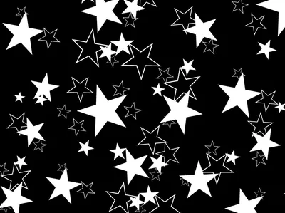 Solid and outlined five-point stars overlap at different sizes across black, a graphic pattern rather than a photograph of the sky.