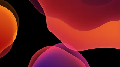 Rounded shapes in orange, coral and purple crowd in from the edges of a black field, overlapping where they meet.