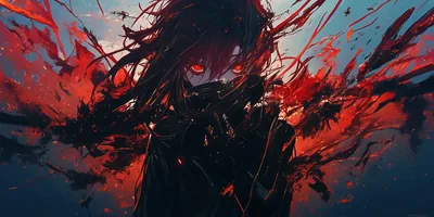 A dark figure covers her mouth as red and blue shards splinter outward, her glowing eyes set just above centre so a phone crop still keeps them.